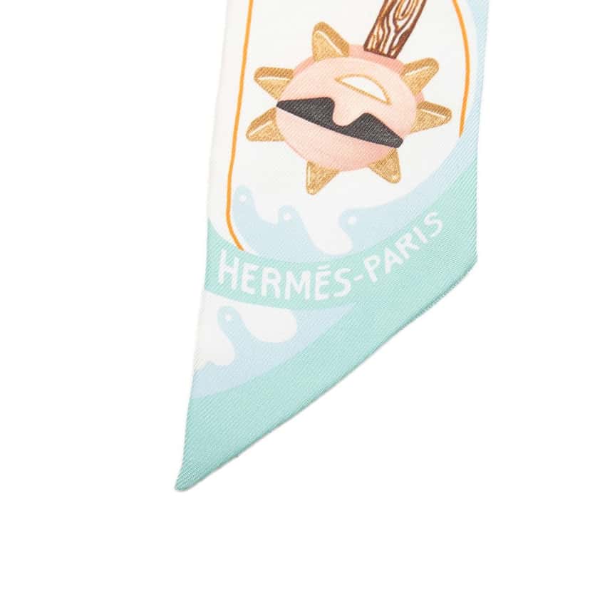 Hermès Funny Ice Cream Silk Twilly Scarf Blue Very good condition - Inside View