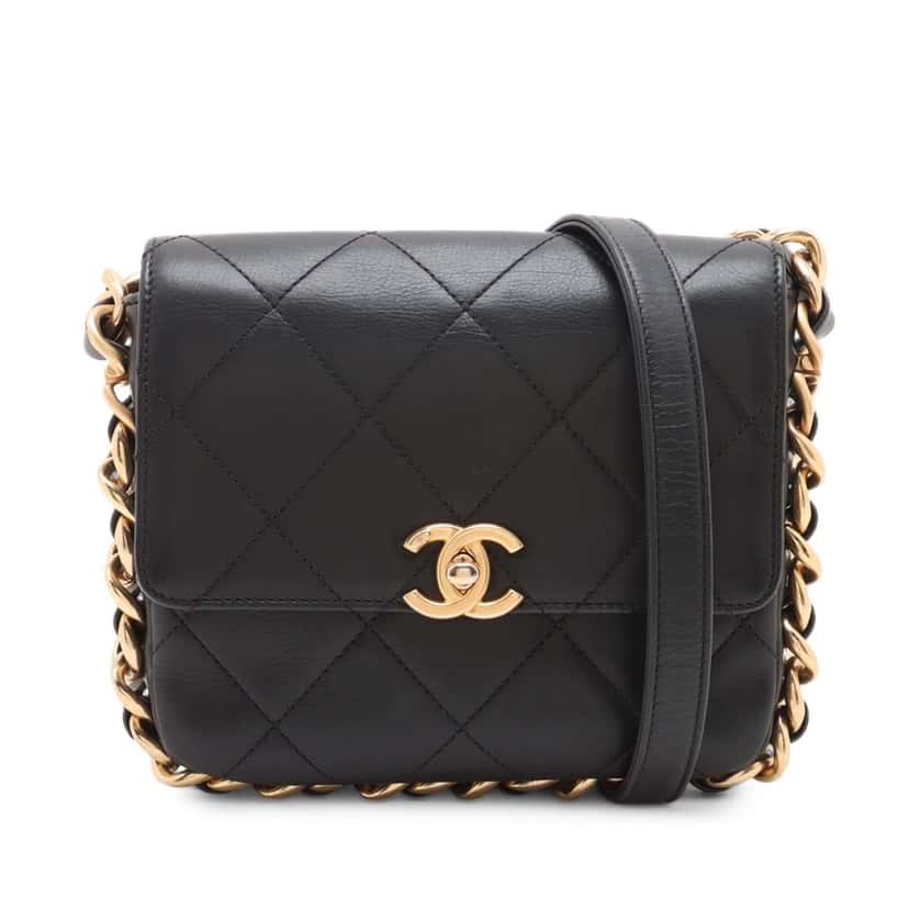 Chanel Small Quilted Calfskin Framing Chain Flap Black Leather Very good condition - Front View