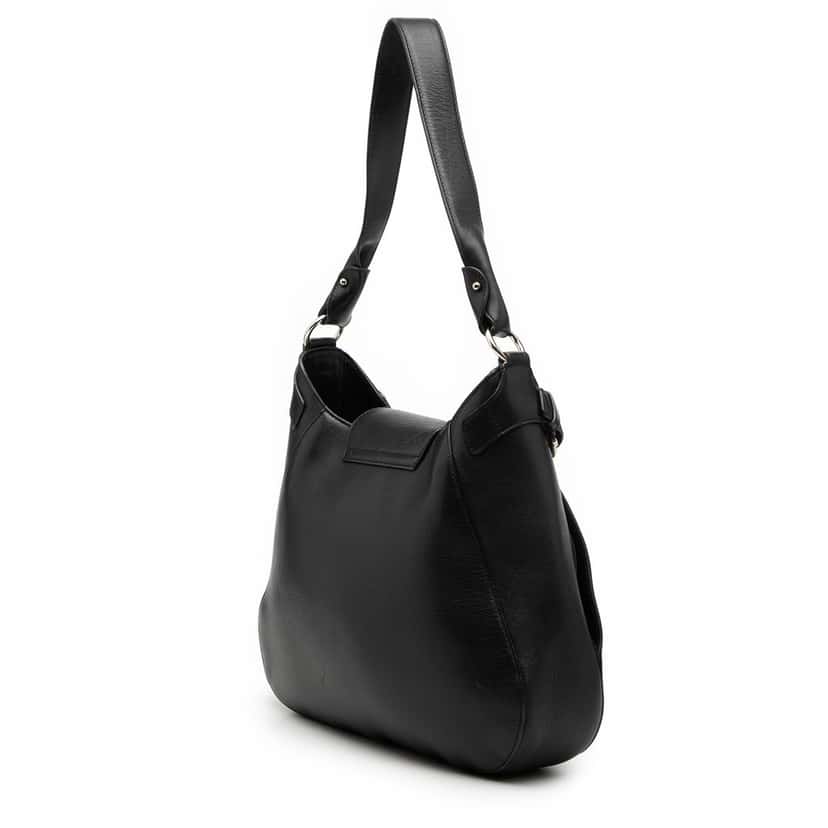 Ferragamo Leather Gancini Shoulder Bag Black Leather Very good condition - Back View