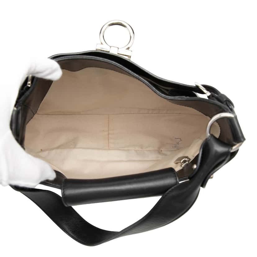 Ferragamo Leather Gancini Shoulder Bag Black Leather Very good condition - Model View