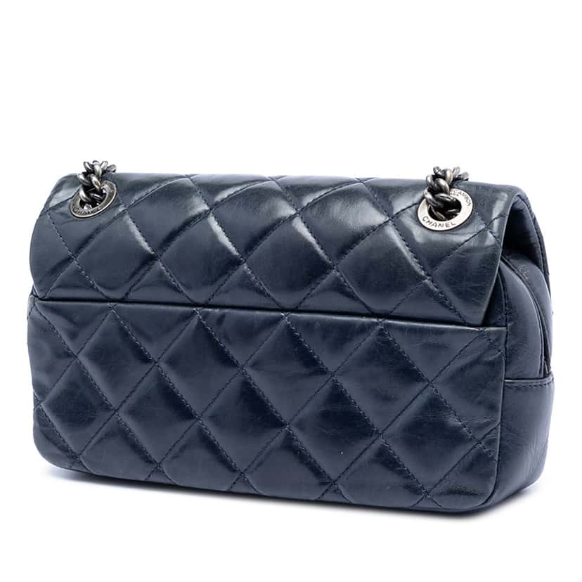 Chanel Small Glazed Calfskin Duo Color Flap Blue Leather Very good condition - Back View