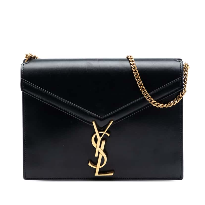 Saint Laurent Smooth Calfskin Monogram Cassandra Clasp Bag Black Leather Very good condition - Front View