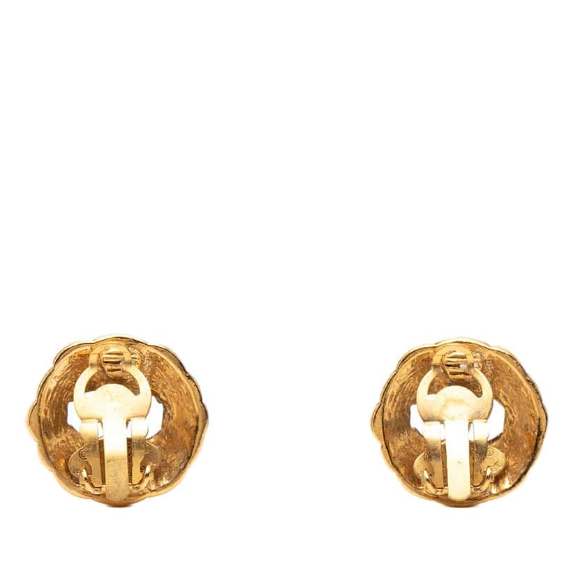 Chanel Gold Plated CC Hollow Round Clip On Earrings Gold Metal Very good condition - Back View