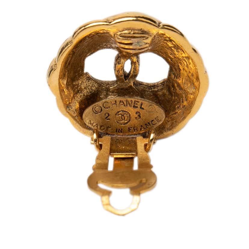 Chanel Gold Plated CC Hollow Round Clip On Earrings Gold Metal Very good condition - Inside View