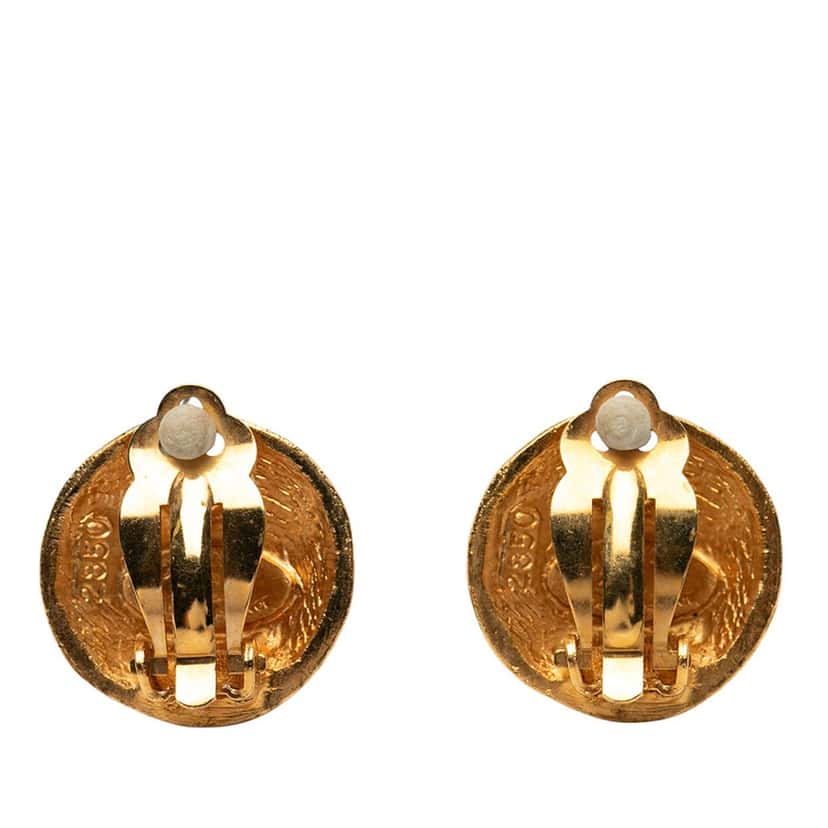 Chanel CC Gold Plated Round Clip On Earrings Gold Metal Very good condition - Back View