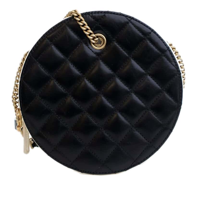 Chanel Crumpled Calfskin En Vogue Round Bag Black Leather Very good condition - Back View