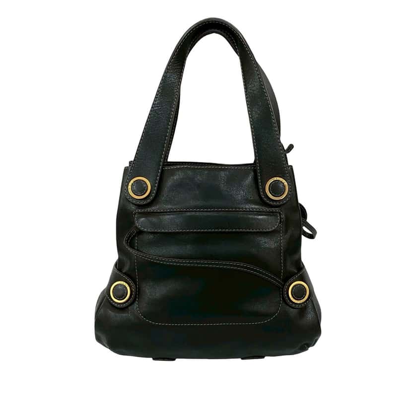 LOEWE Leather Anagram Drawstring Shoulder Bag Black Leather Very good condition - Back View