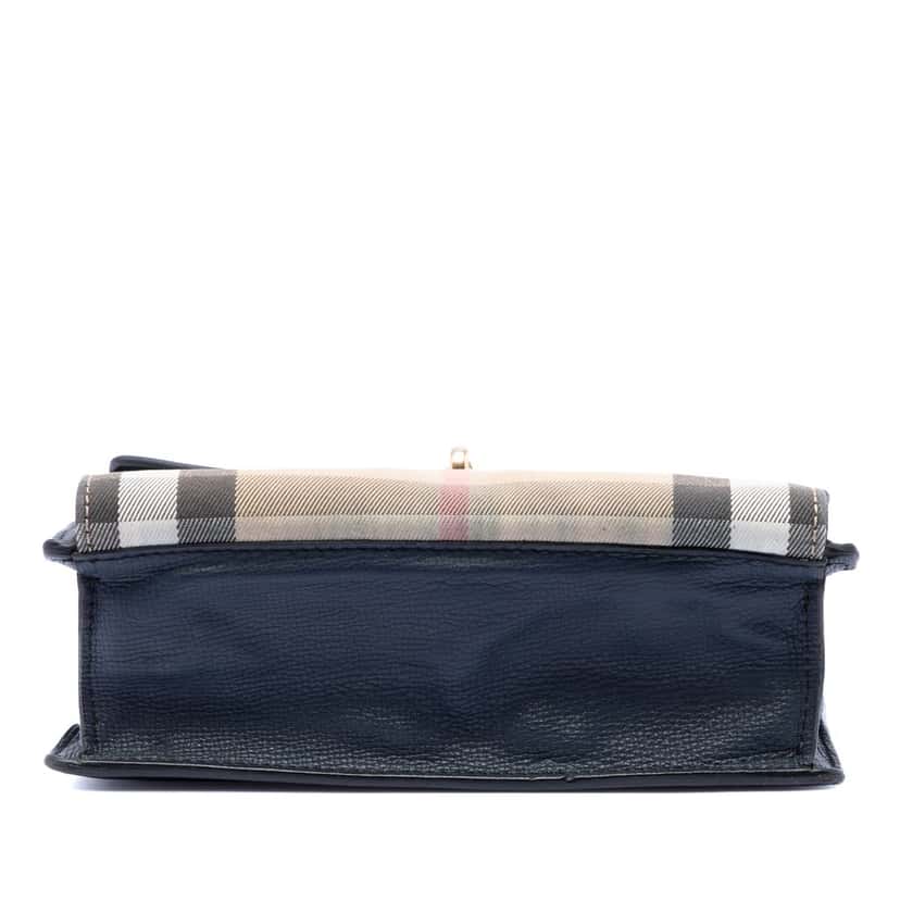 Burberry Small Leather and House Check Canvas Derby Macken Crossbody Blue Very good condition - Inside View