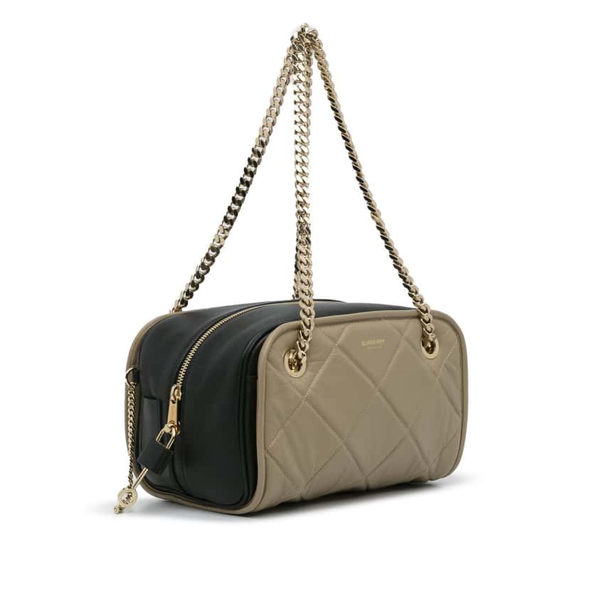 Burberry Quilted Cube Chain Shoulder Bag Brown Leather Very good condition - Back View