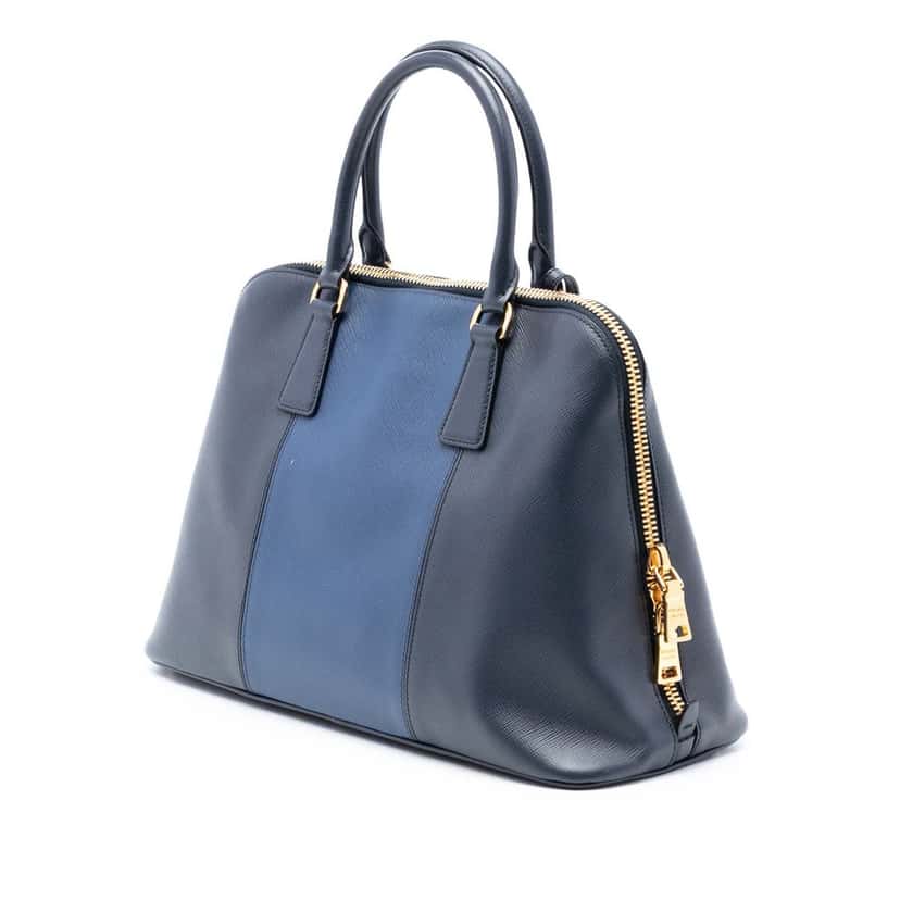 Prada Medium Bicolor Saffiano Lux Promenade Satchel Blue Leather Very good condition - Back View