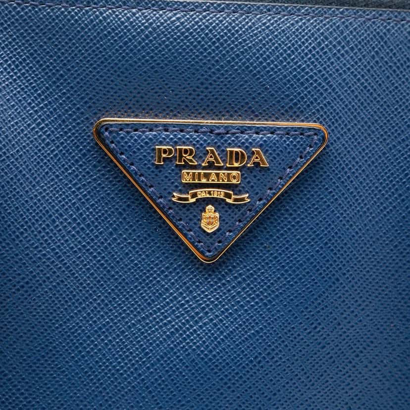 Prada Medium Bicolor Saffiano Lux Promenade Satchel Blue Leather Very good condition - Box View