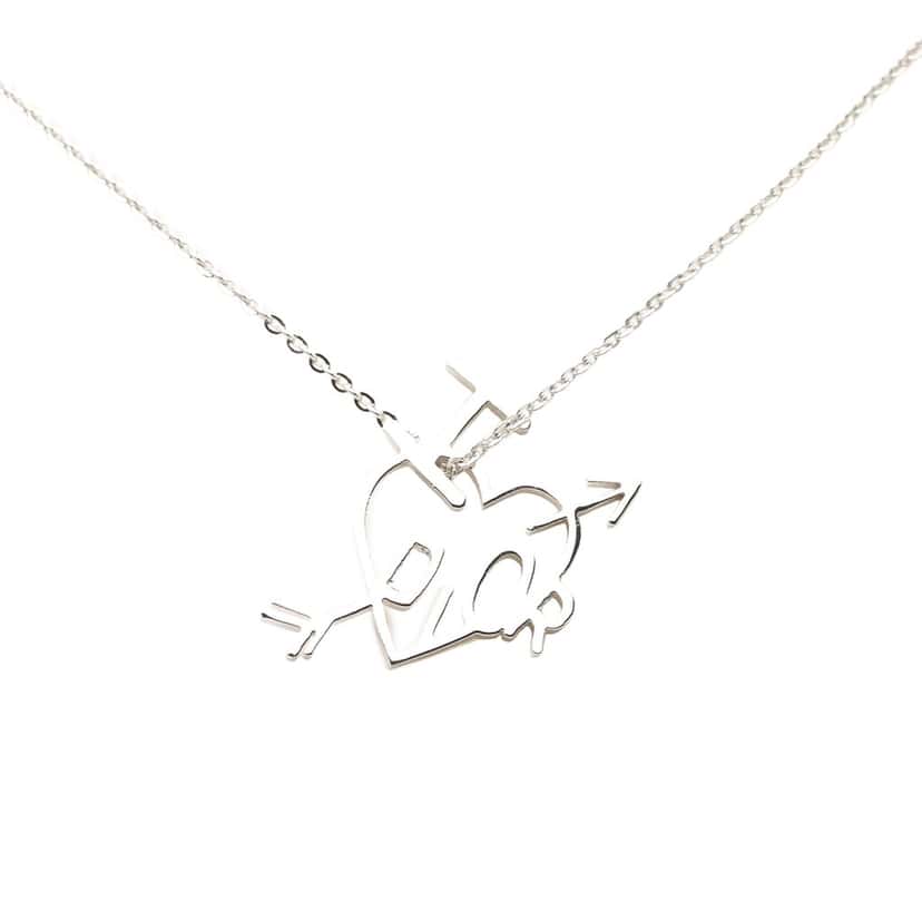 Dior Brass I Love Dior Heart and Arrow Pendant Necklace Silver Metal Very good condition - Back View