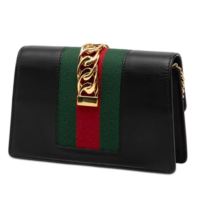 Gucci Super Mini Leather Sylvie Chain Crossbody Black Leather Very good condition - Back View