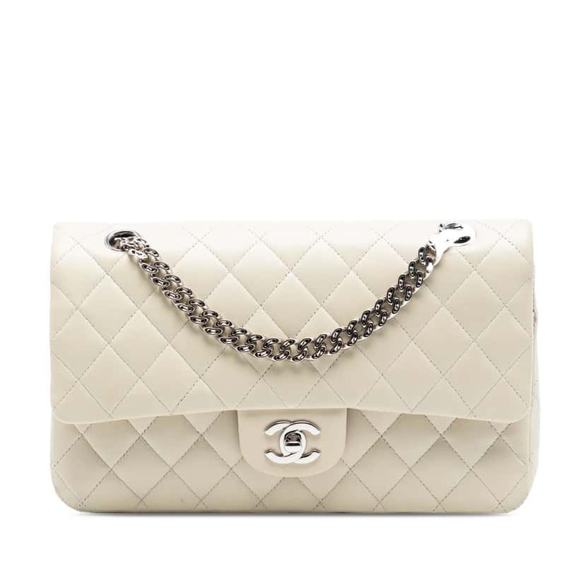 Chanel Medium Classic Lambskin Bijoux Chain Double Flap White Leather Very good condition - Front View