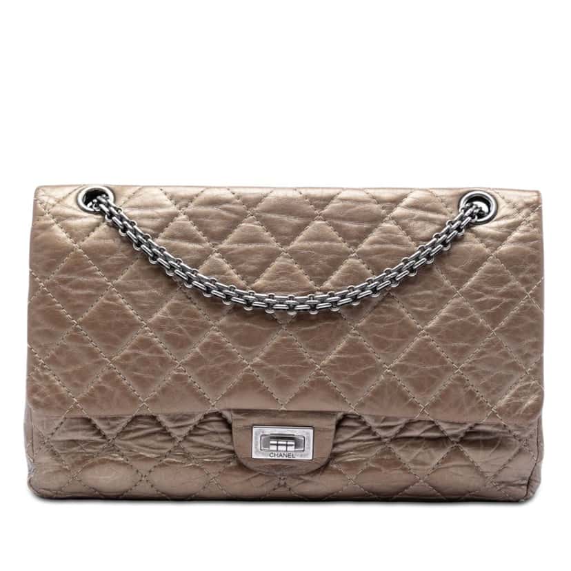 Chanel Quilted Metallic Aged Calfskin Reissue 2.55 Double Flap 226 Brown Leather Very good condition - Front View