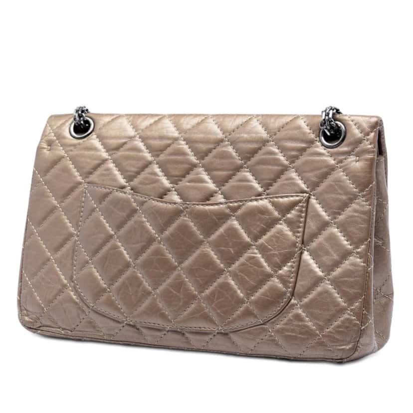 Chanel Quilted Metallic Aged Calfskin Reissue 2.55 Double Flap 226 Brown Leather Very good condition - Back View