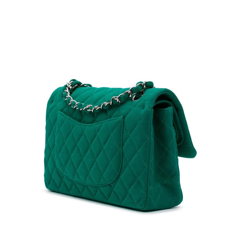 Chanel Medium Classic Jersey Double Flap Green Very good condition - Back View