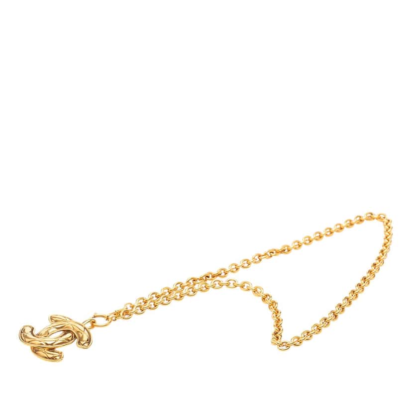 Chanel CC Gold Plated Quilted Pendant Necklace Gold Metal Very good condition - Front View