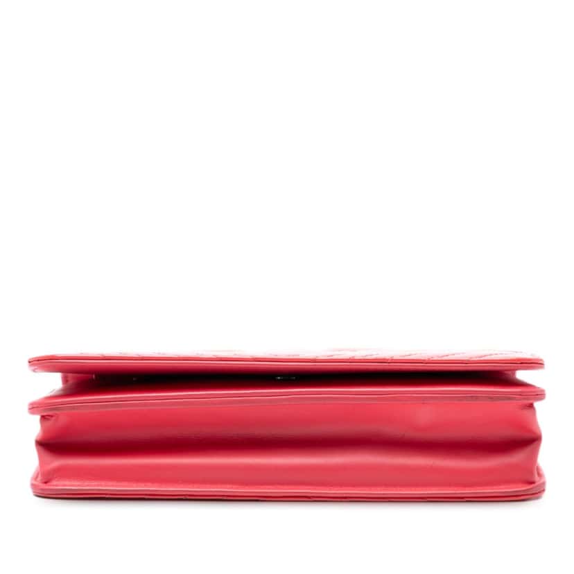 Chanel CC Patent Diamond Quilted Wallet On Chain Red Leather Very good condition - Inside View