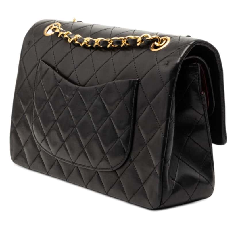 Chanel Medium Classic Lambskin Double Flap Black Leather Very good condition - Back View