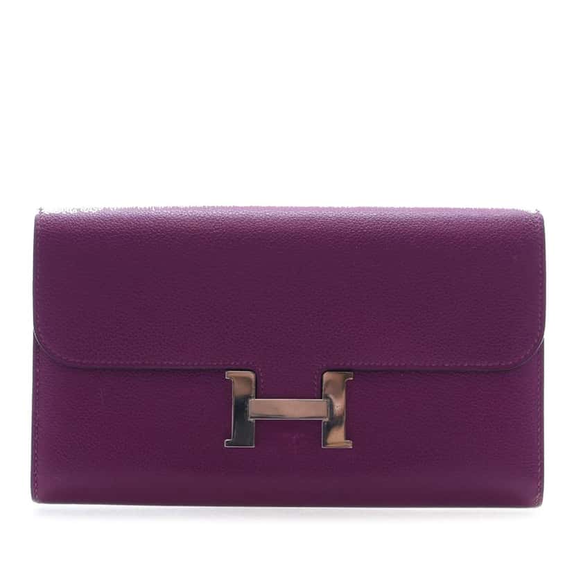 Hermès Epsom Constance Long Wallet Purple Leather Very good condition - Front View