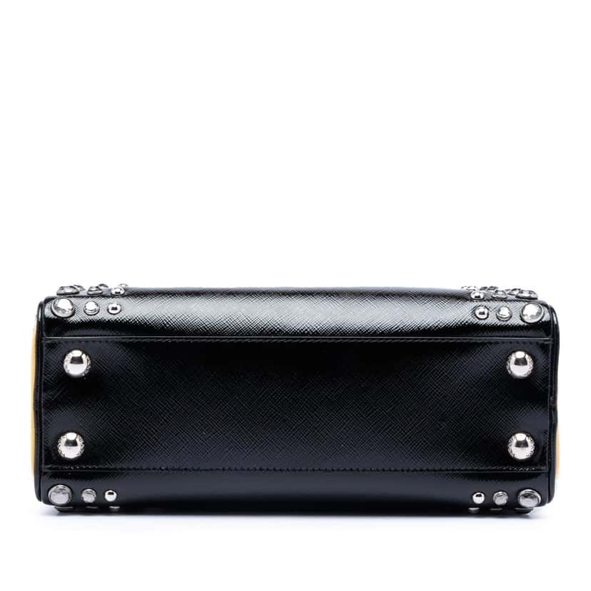 Prada Small Studded Saffiano Vernice Frame Top Handle Bag Black Leather Very good condition - Inside View