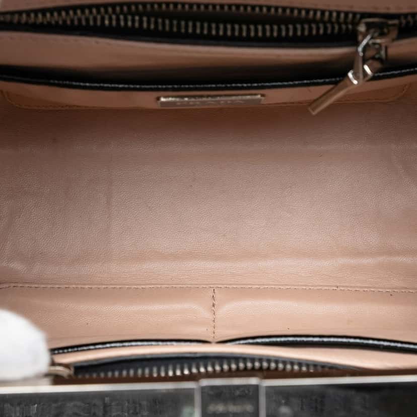 Prada Small Studded Saffiano Vernice Frame Top Handle Bag Black Leather Very good condition - Model View