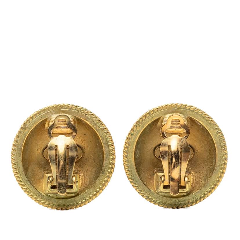 Chanel CC Gold Plated Round Clip On Earrings Gold Metal Very good condition - Back View