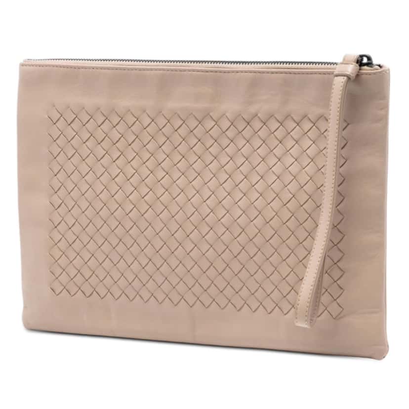 Bottega Veneta Nappa Intrecciato Wristlet Clutch Beige Leather Very good condition - Back View
