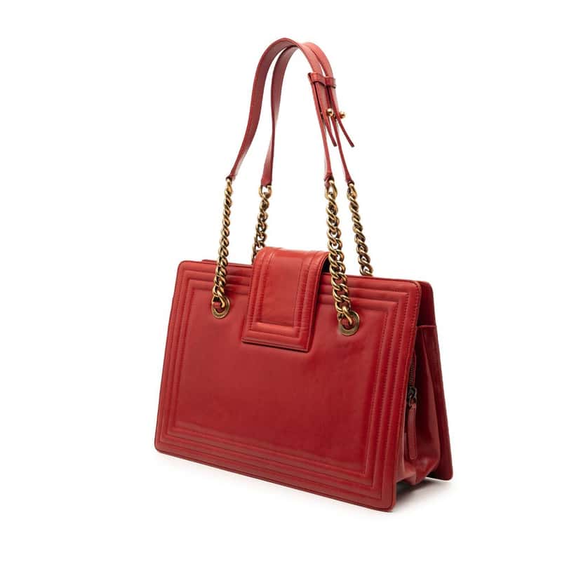 Chanel Small Calfskin Boy Jetsetter Shopping Tote Red Leather Very good condition - Back View