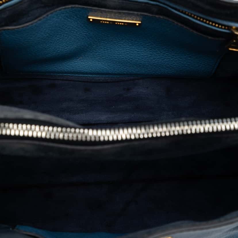 Miu Miu Goatskin Madras Push Lock Tote Blue Leather Very good condition - Model View