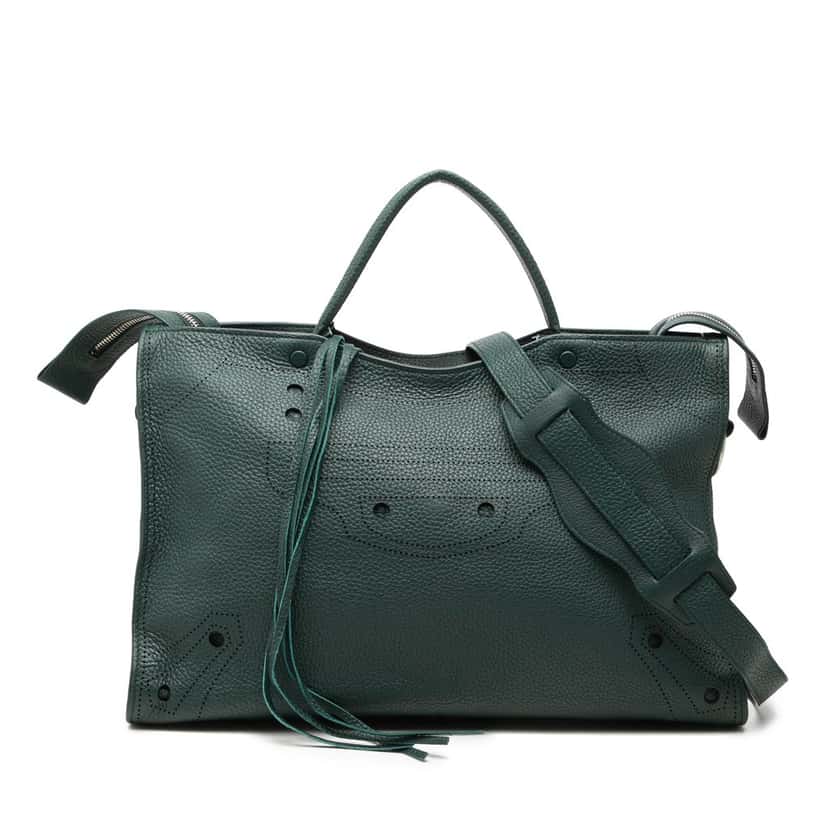 Balenciaga Calfskin Motocross Blackout City Satchel Green Leather Very good condition - Front View