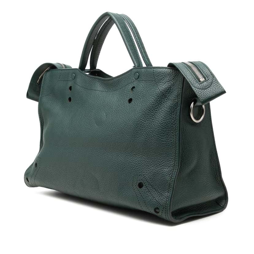 Balenciaga Calfskin Motocross Blackout City Satchel Green Leather Very good condition - Back View