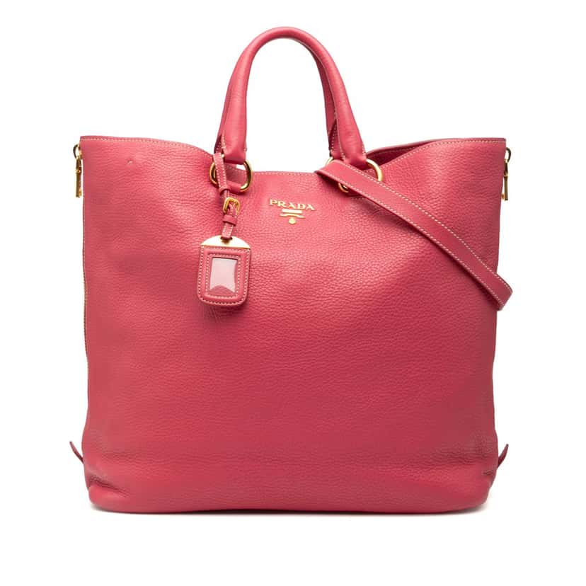 Prada Vitello Daino Side Zip Convertible Tote Pink Leather Very good condition - Front View