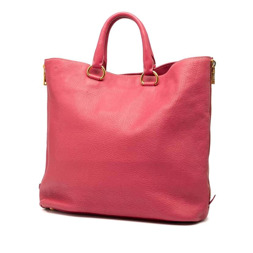 Prada Vitello Daino Side Zip Convertible Tote Pink Leather Very good condition - Back View