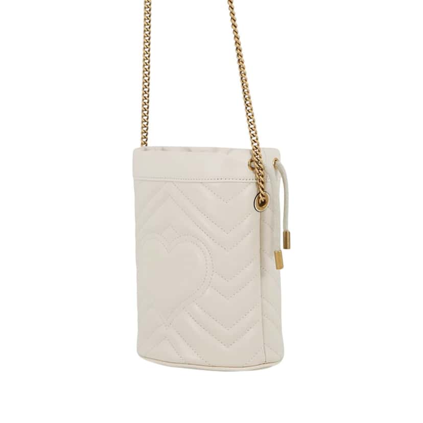 Gucci Small GG Marmont Matelasse Calfskin Bucket Bag White Leather Very good condition - Back View