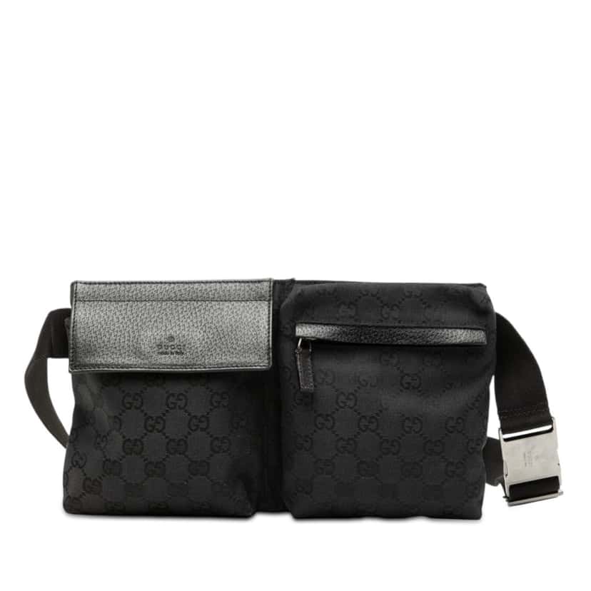 Gucci GG Canvas Double Pocket Belt Bag Black Very good condition - Front View