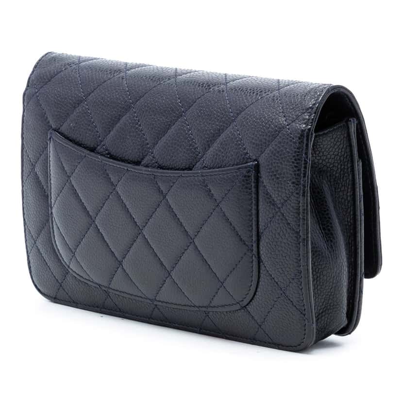 Chanel CC Quilted Caviar Wallet on Chain Blue Leather Very good condition - Back View