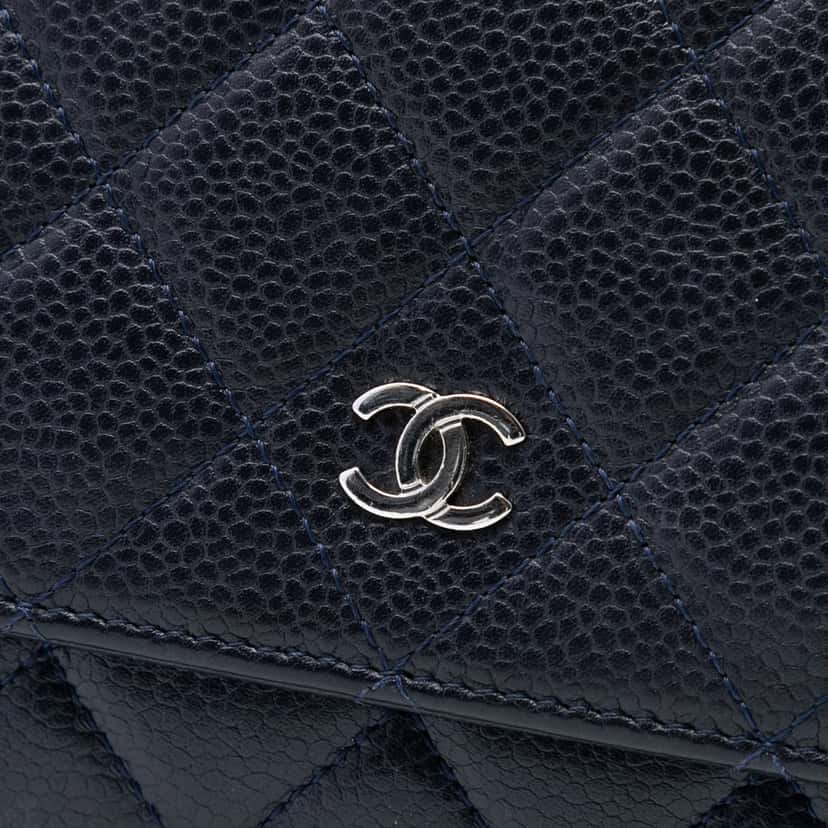 Chanel CC Quilted Caviar Wallet on Chain Blue Leather Very good condition - Box View