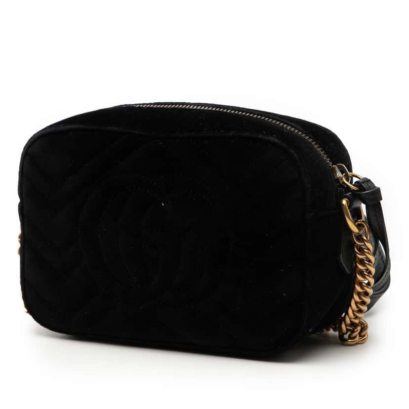 Gucci Mini GG Marmont Crystal Embellished Matelasse Velvet Crossbody Black Very good condition - Back View