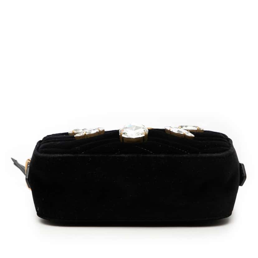 Gucci Mini GG Marmont Crystal Embellished Matelasse Velvet Crossbody Black Very good condition - Inside View