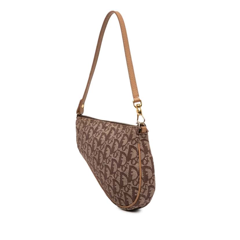 Dior Mini Diorissimo Canvas Saddle Pochette Brown Very good condition - Back View