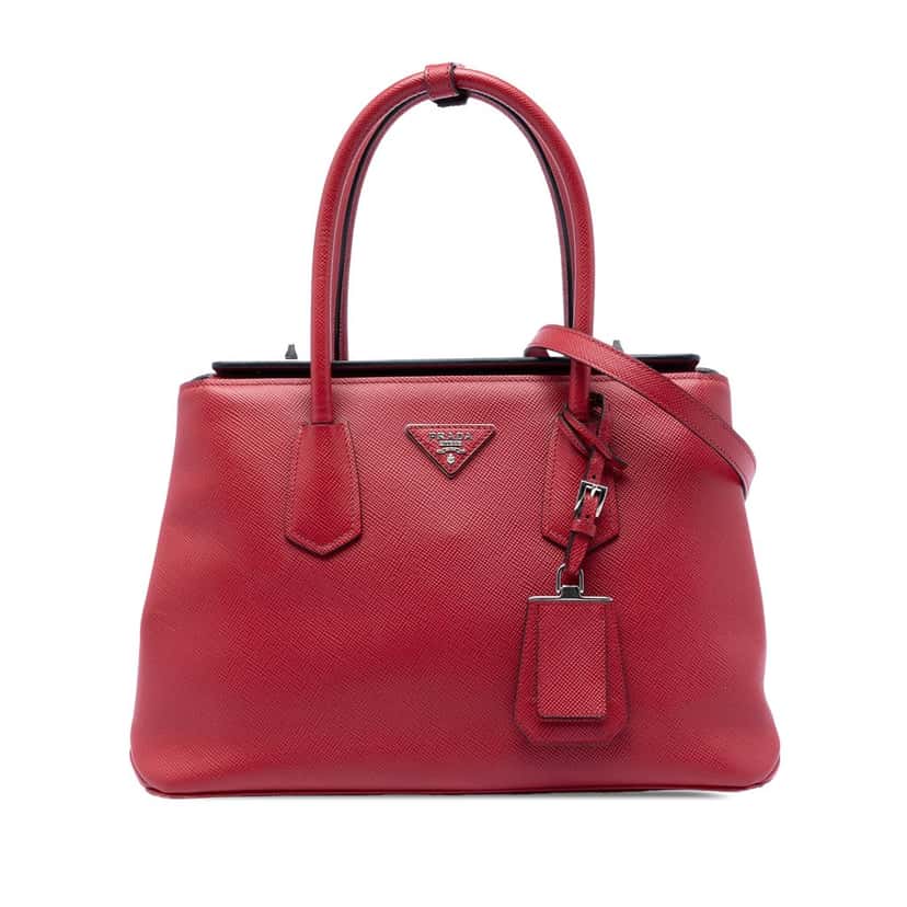 Prada Saffiano Cuir Turnlock Twin Satchel Red Leather Very good condition - Front View