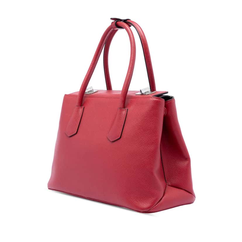 Prada Saffiano Cuir Turnlock Twin Satchel Red Leather Very good condition - Back View