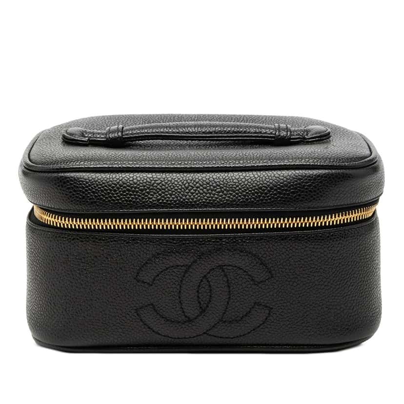 Chanel CC Caviar Vanity Bag Black Leather Very good condition - Front View