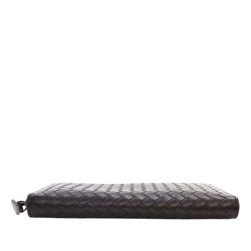 Bottega Veneta Leather Intrecciato Zip Around Wallet Brown Leather Very good condition - Box View