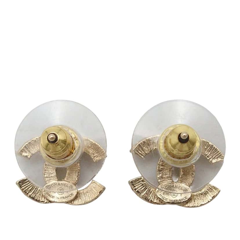 Chanel CC Brass Strass Push Back Earrings Gold Metal Very good condition - Back View