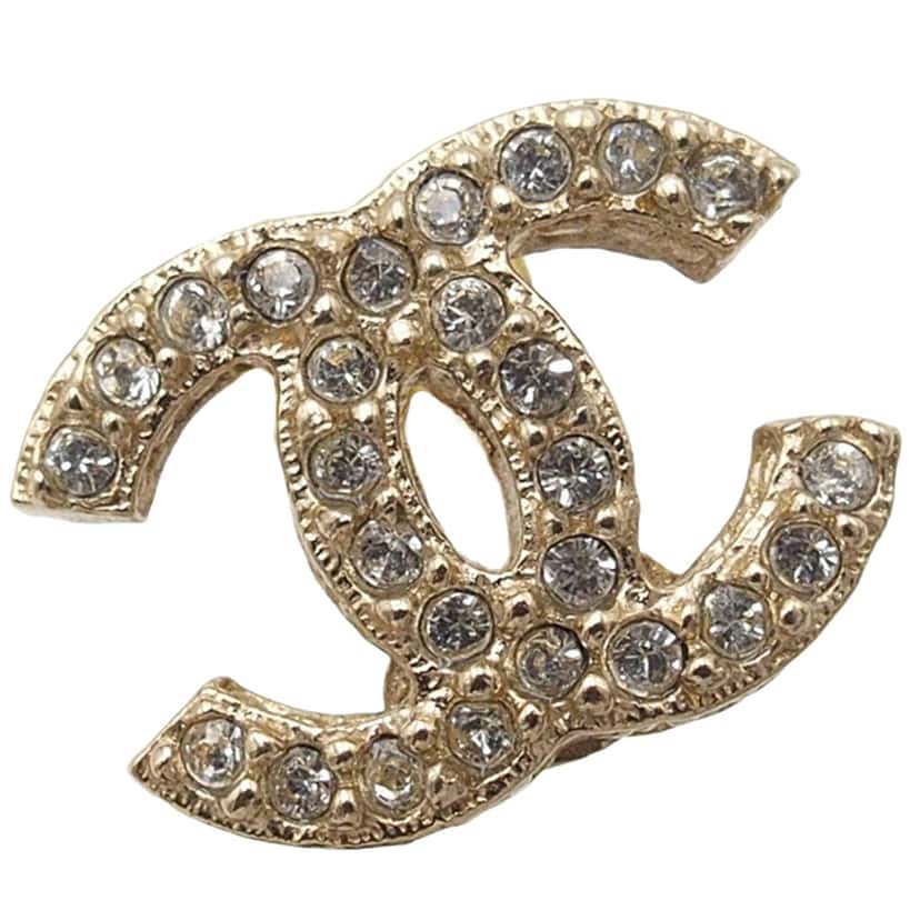 Chanel CC Brass Strass Push Back Earrings Gold Metal Very good condition - Box View