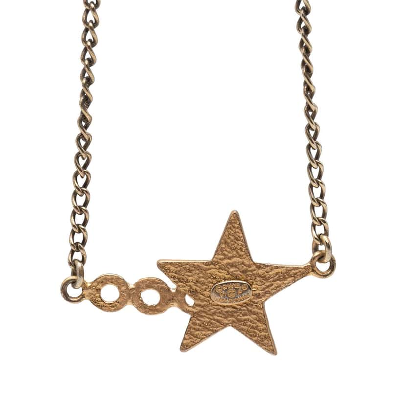 Chanel CC Gold Plated Enamel Coco Star Pendant Necklace Gold Metal Very good condition - Back View