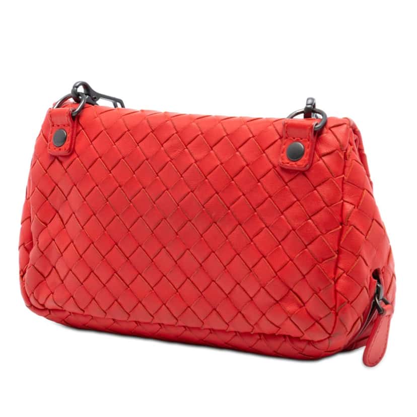 Bottega Veneta Mini Nappa Intrecciato Expandable Chain Flap Crossbody Red Leather Very good condition - Back View